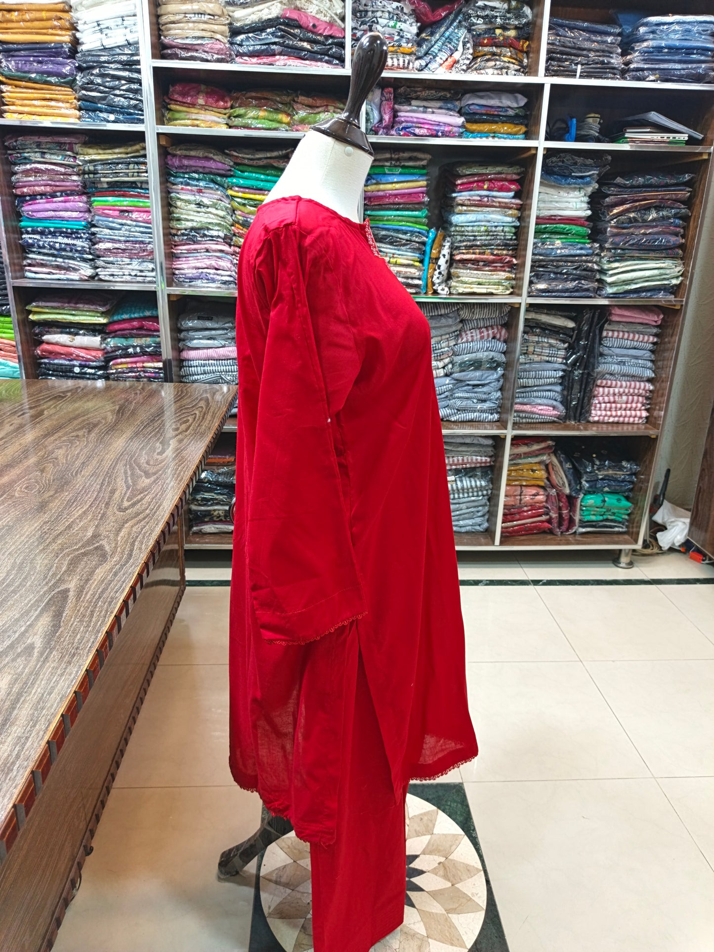 Solid pure lawn stiched shalwar kameez 2 pc red