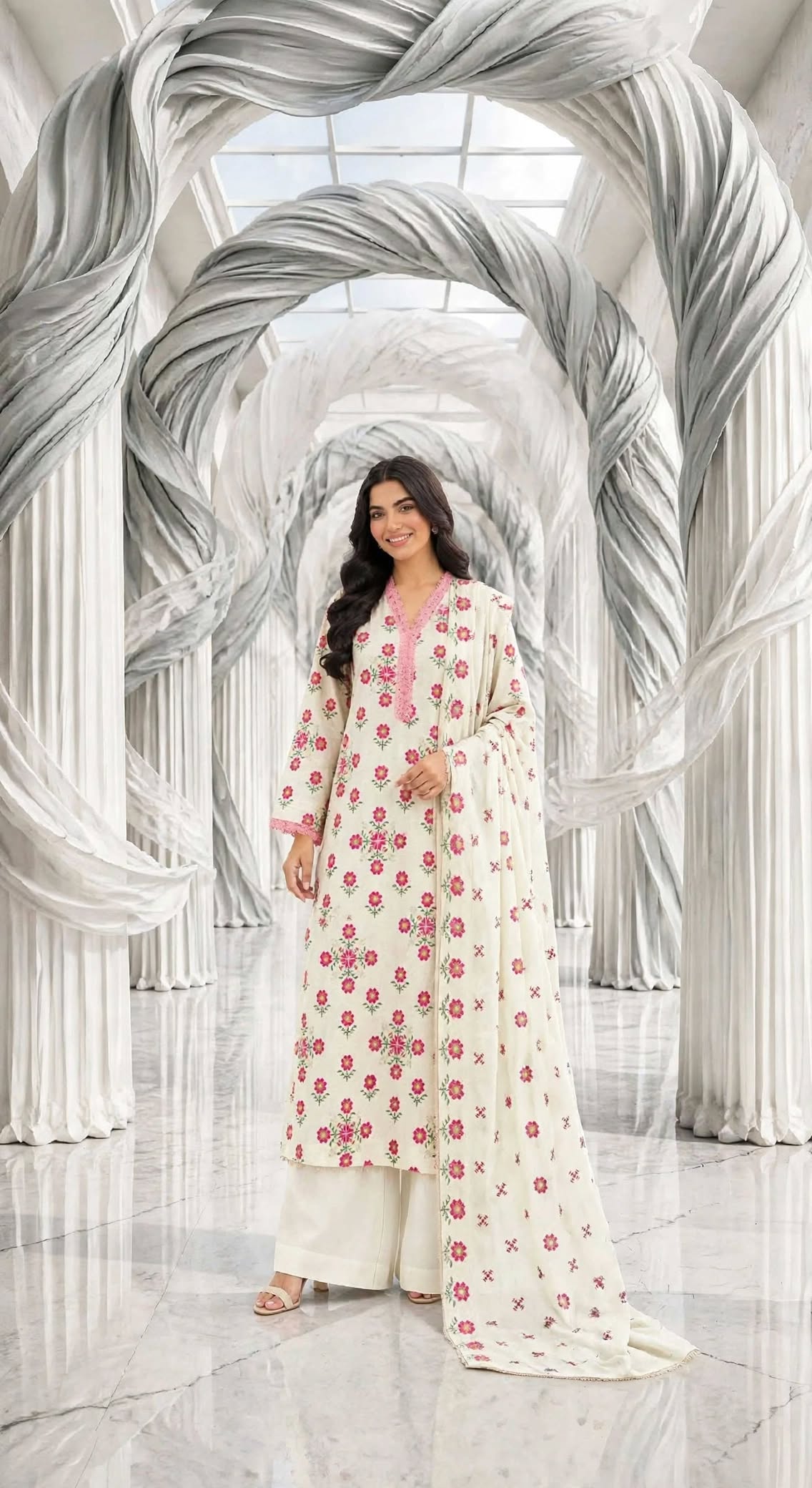 Karandi khaddar embroidered stiched long shirt trouser 3pc frl