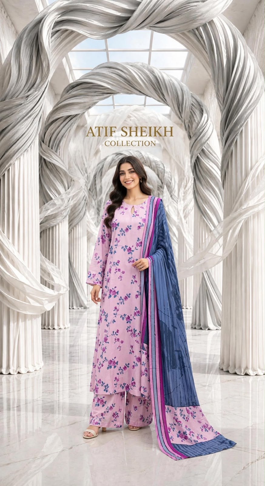 Marina stiched shalwar kameez 3 pc pnkblu