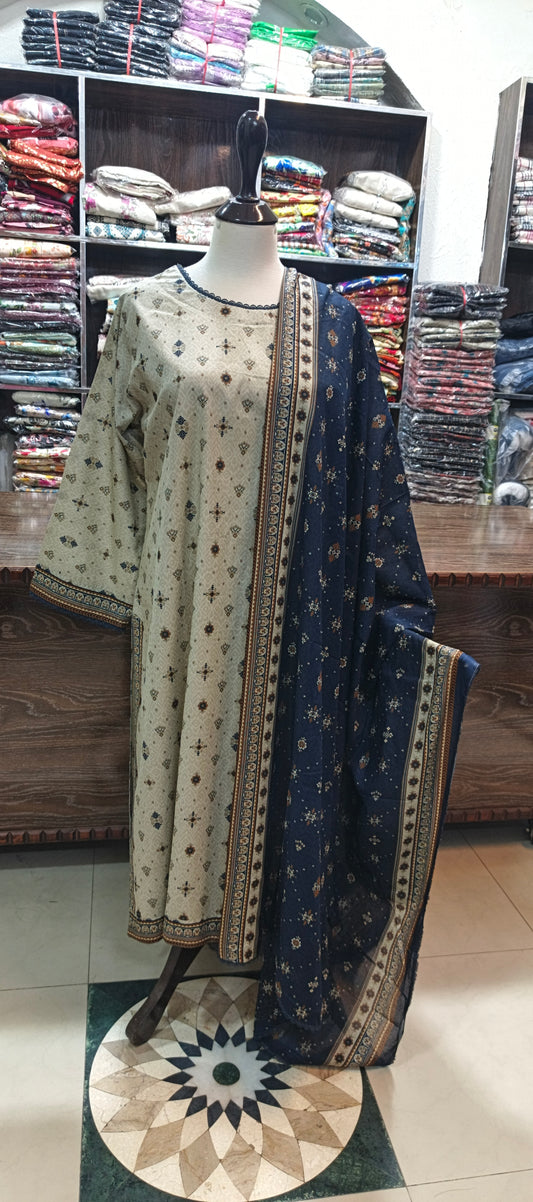 Bin saeed lawn stiched shirt trouser 3 pc