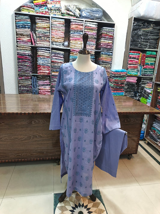 Breeze embroidered lawn stiched long shirt trouser 2pc inkG
