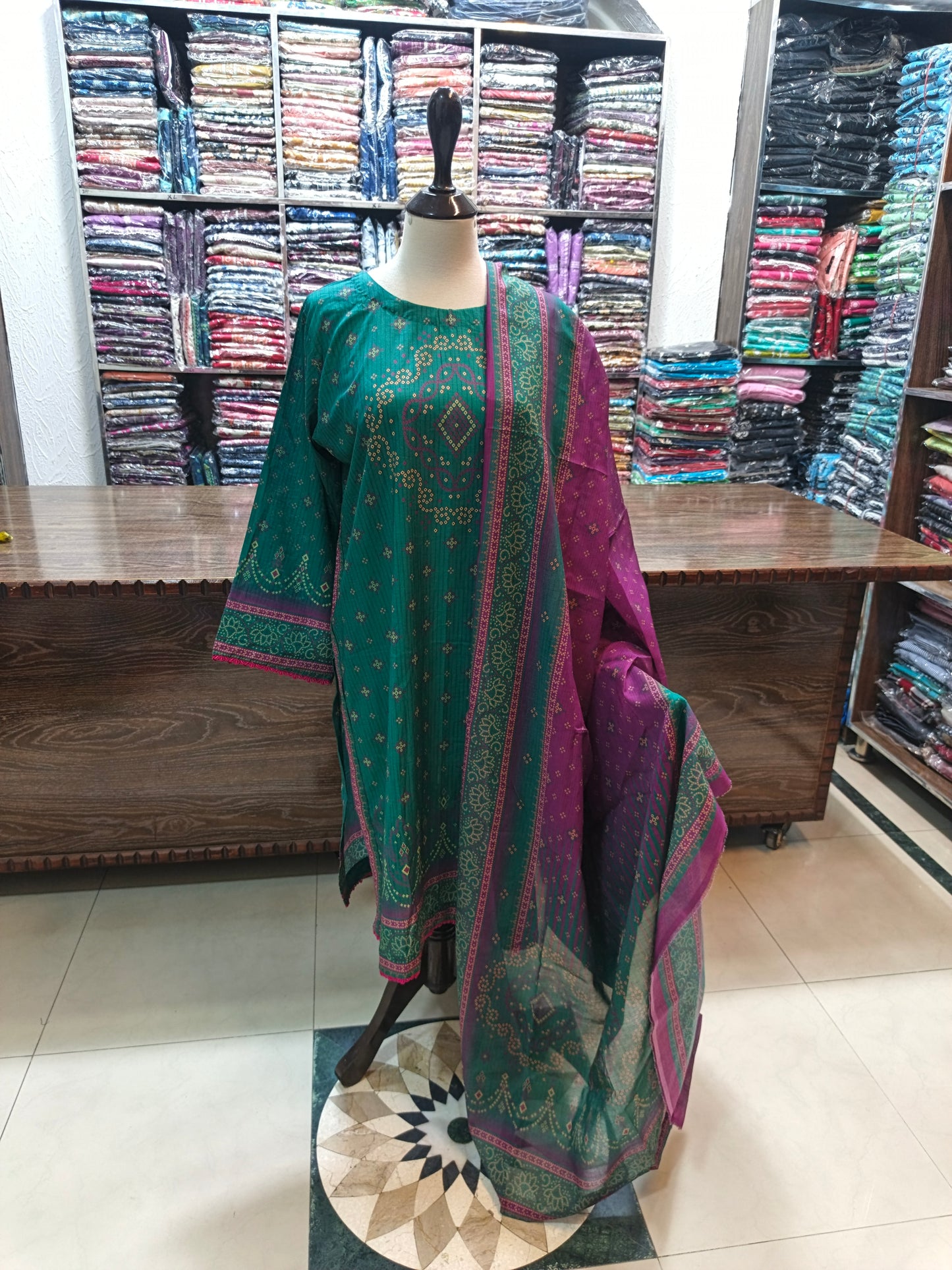 Binsaeed premium lawn stiched shalwar kameez 3pc gren
