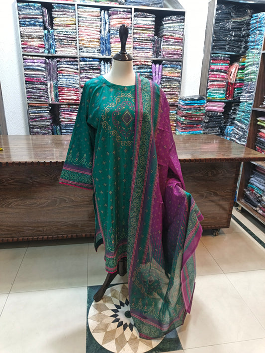 Binsaeed premium lawn stiched shalwar kameez 3pc gren