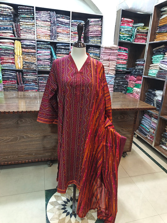 Binsaeed premium lawn stiched shirt trouser 3p mrn3