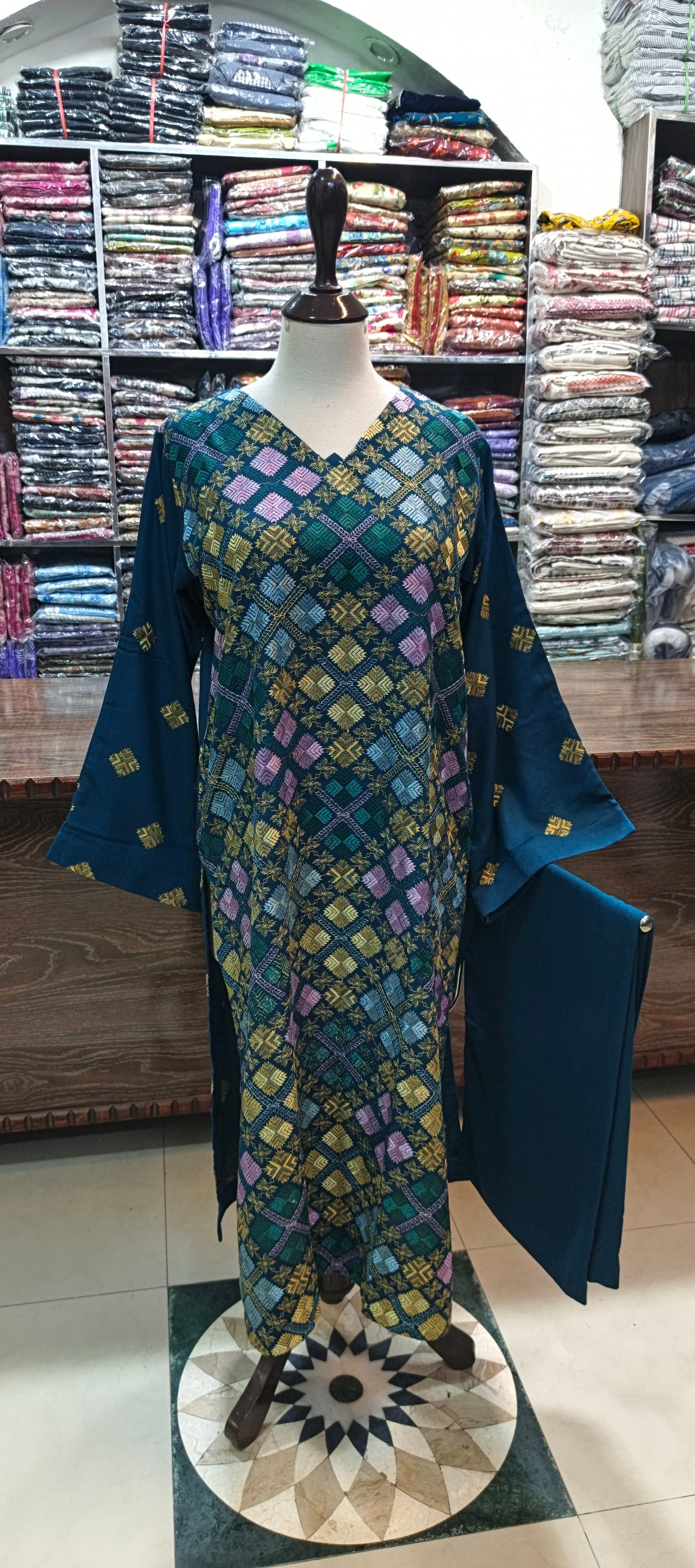 Mid summer karandi embroidered stiched 2 pc