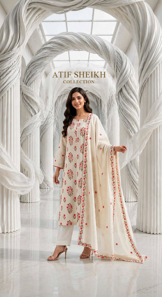 Karandi khaddar embroidered stiched long shirt trouser 3 pc pchbnch