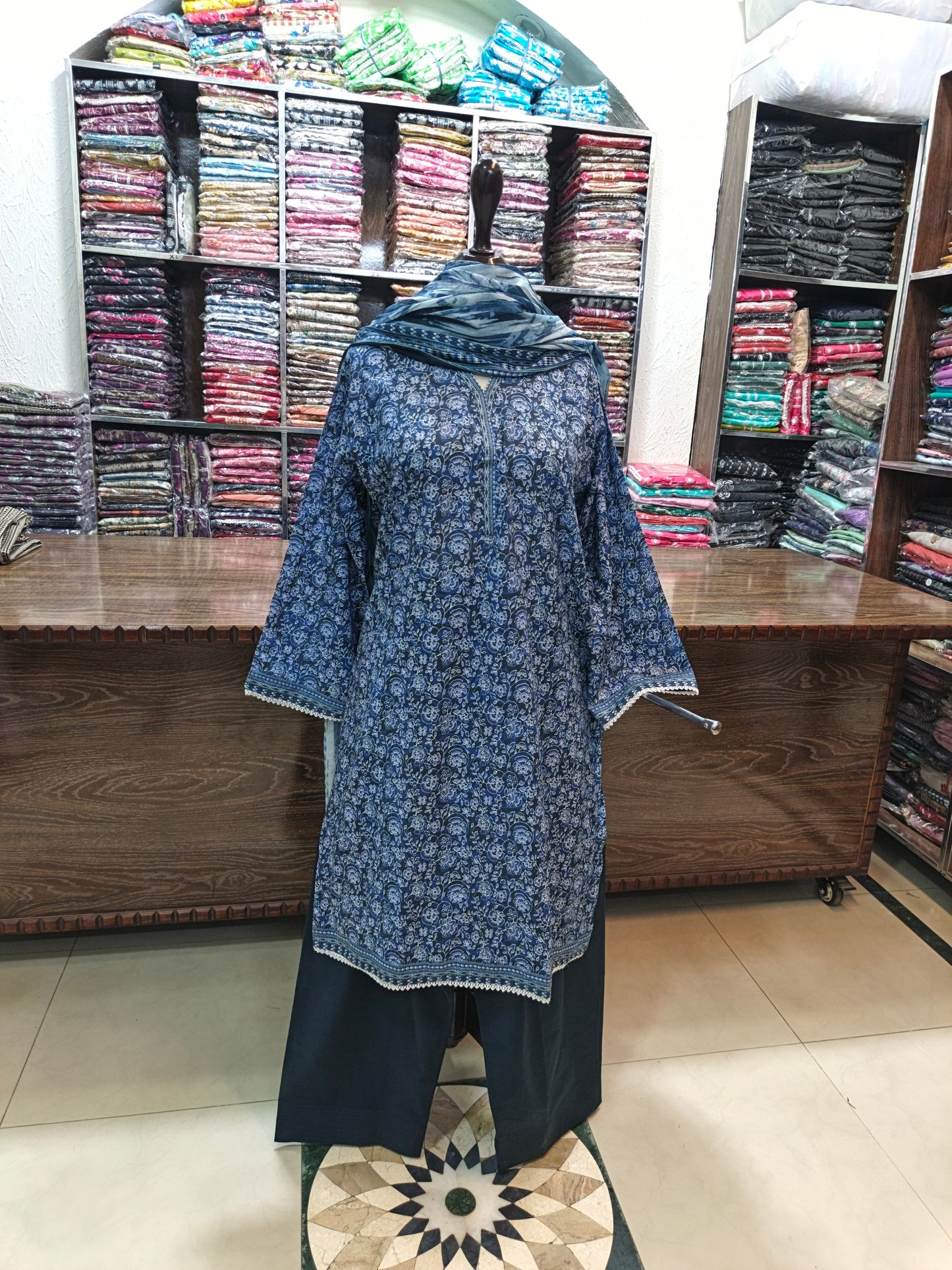 Binsaeed premium lawn stiched shalwar kameez 3pc nvywt