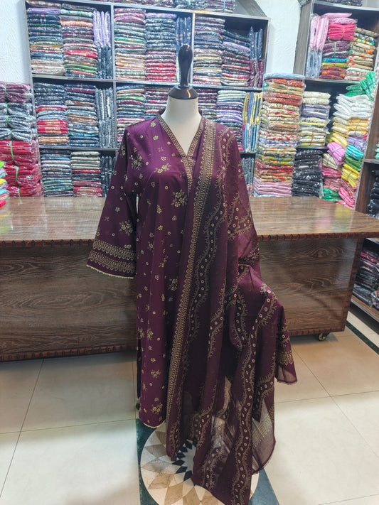 Binsaeed premium lawn stiched shirt trouser 3pc klv