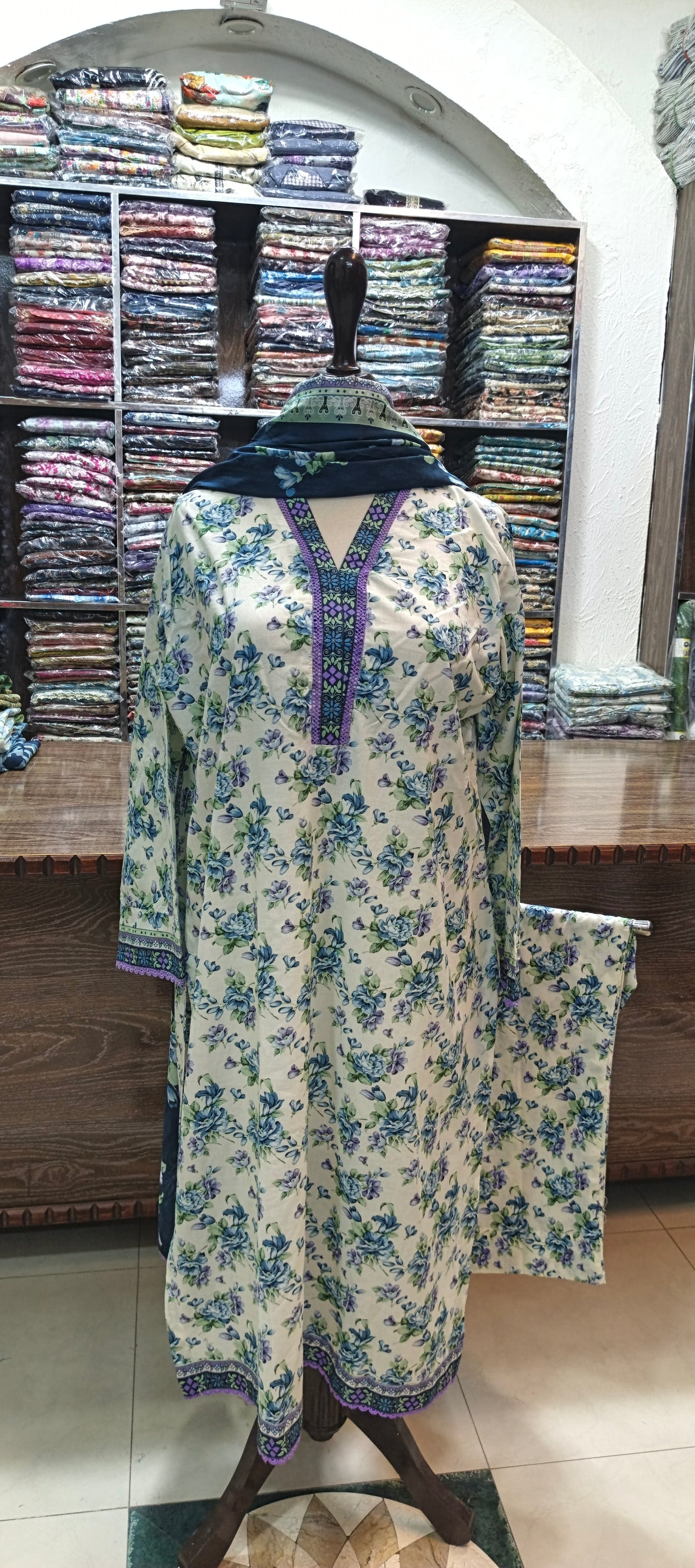 Bin saeed premium lawn long shirt trouser stiched 3 pc seawt2