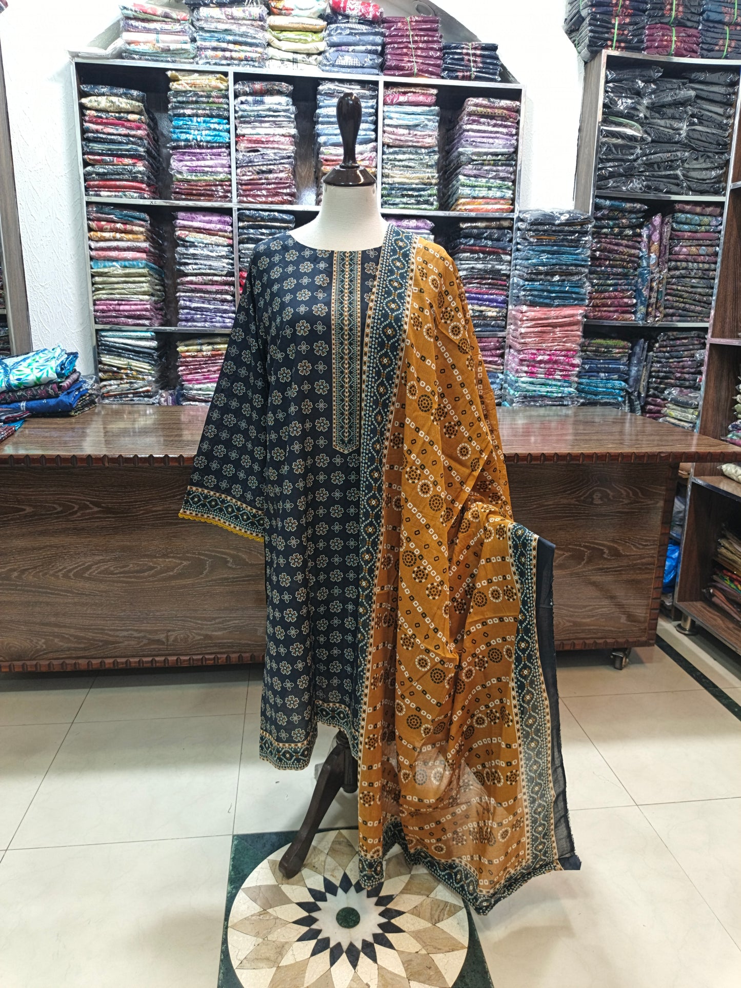 Binsaeed premium lawn stiched shirt trouser stiched 3pc nvymst