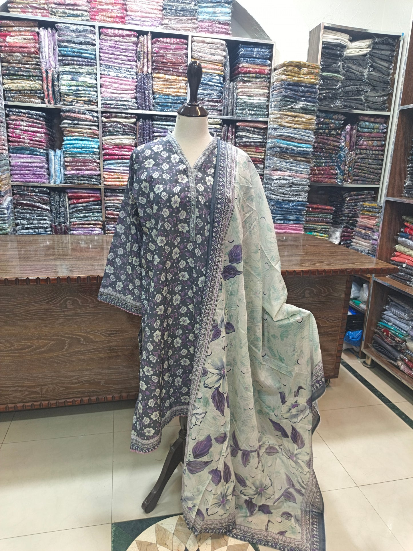 Binsaeed premium lawn stiched shalwar kameez 3pc grewt