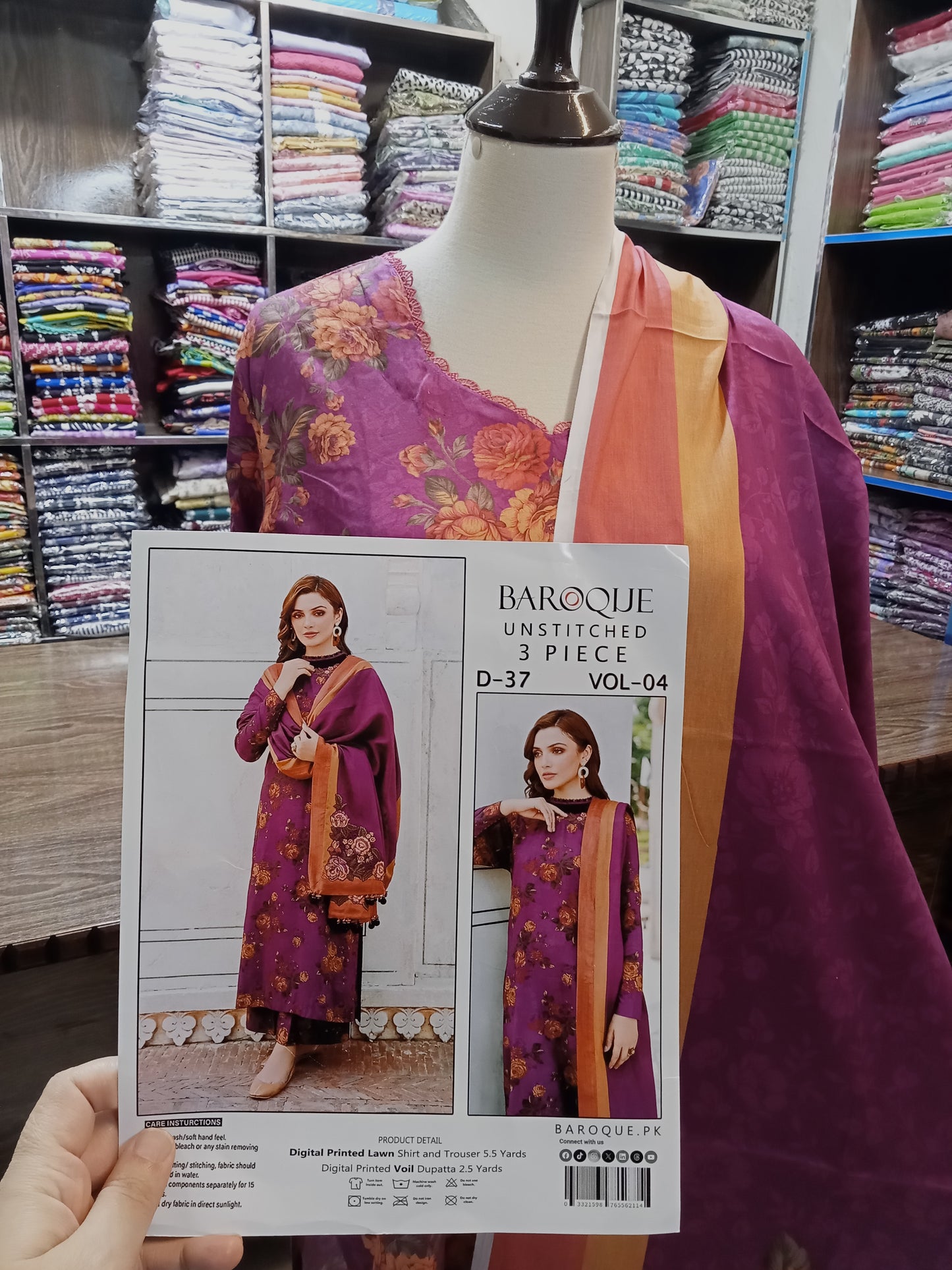 Baroque lawn stitched 3 PC