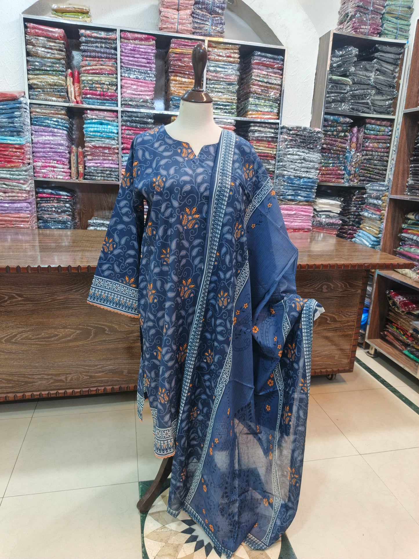 Bin saeed premium lawn stiched shirt trouser 3pc nvyorng