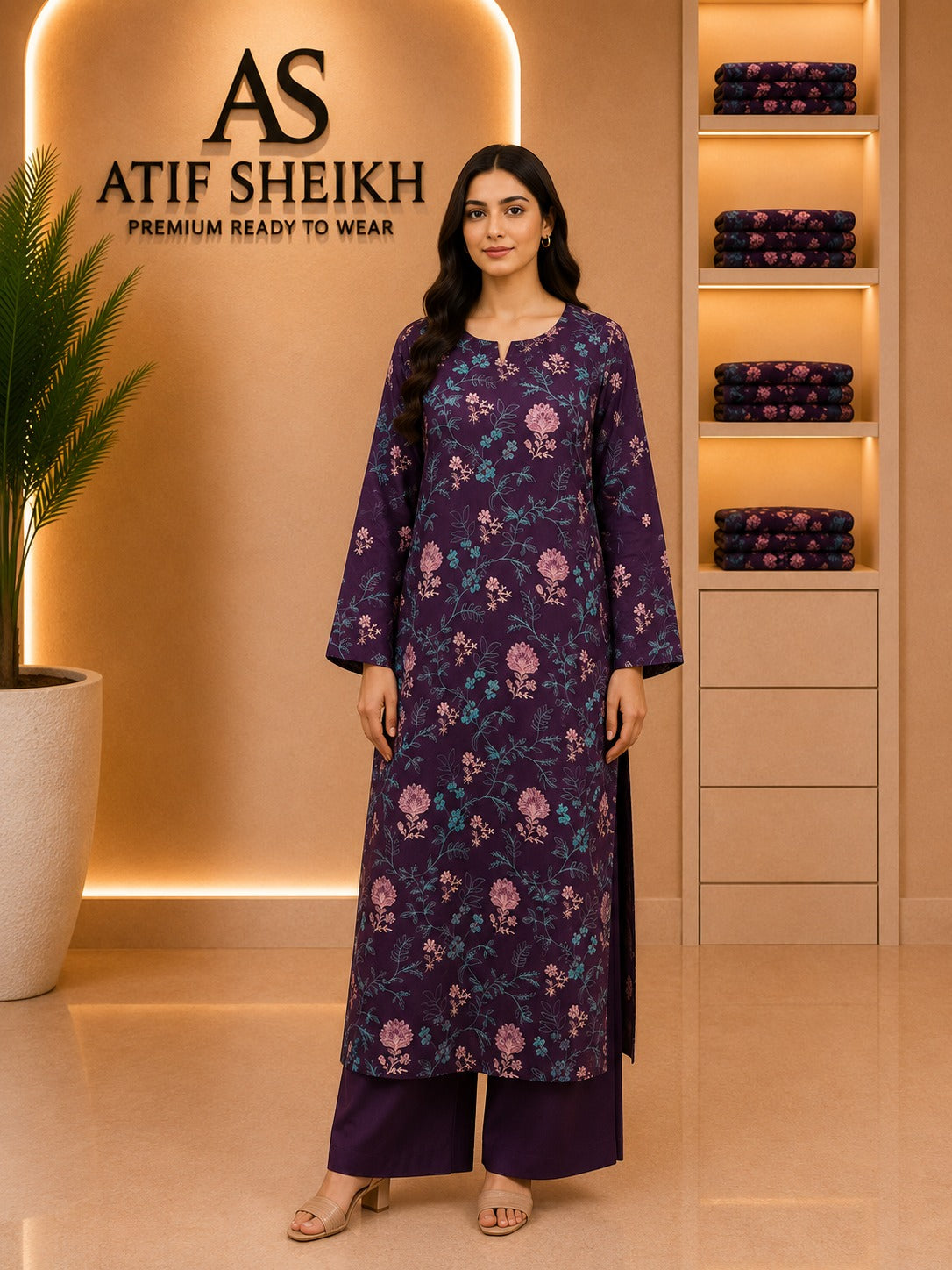 Karandi embroidered stiched long shirt trouser 2pc mrjpch