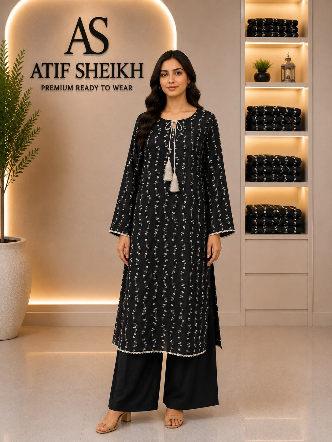 Chiffon black embroidered shirt trouser