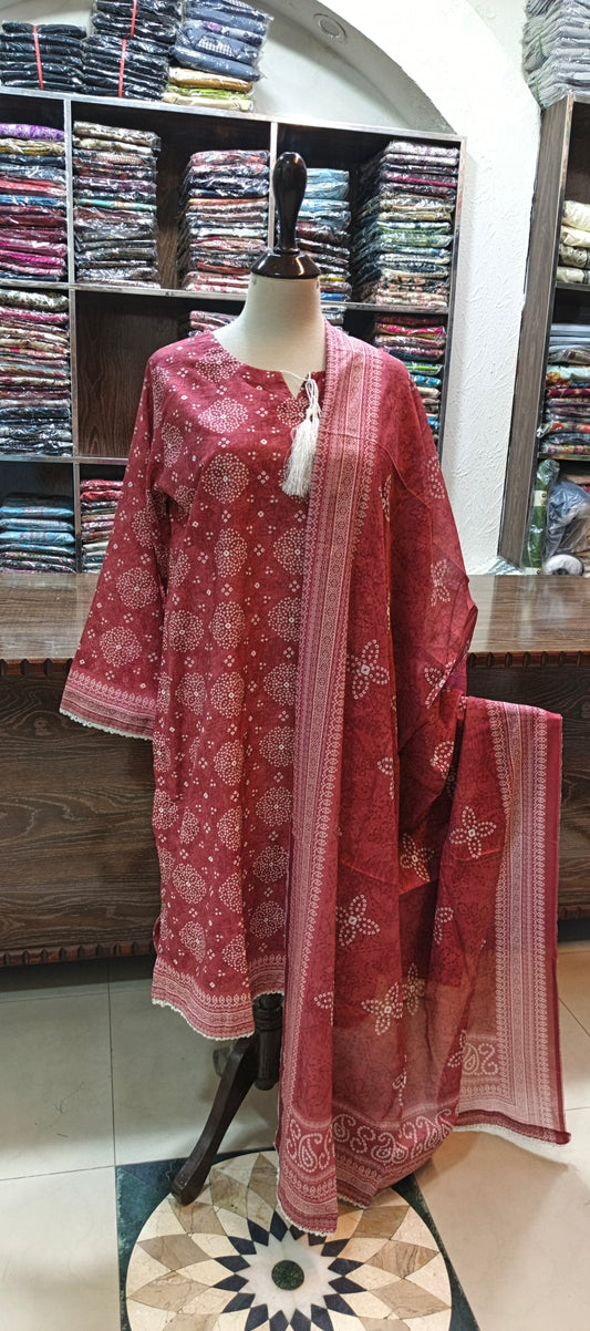 Bin saeed premium lawn stiched shalwar kameez 3 pc