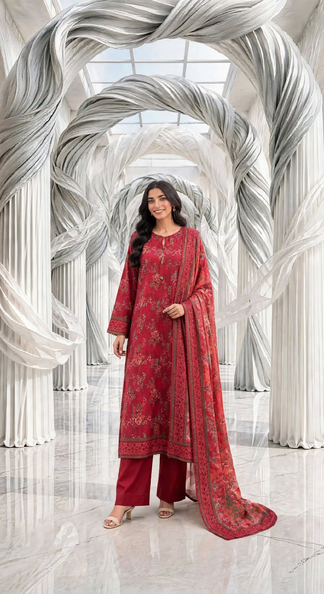 Binsaeed zari khaddar stiched shirt trouser 3 pc mrn
