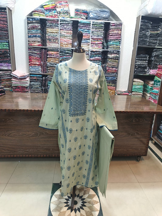 lawm embroidered stiched long shirt trouser 2 pc pstaG