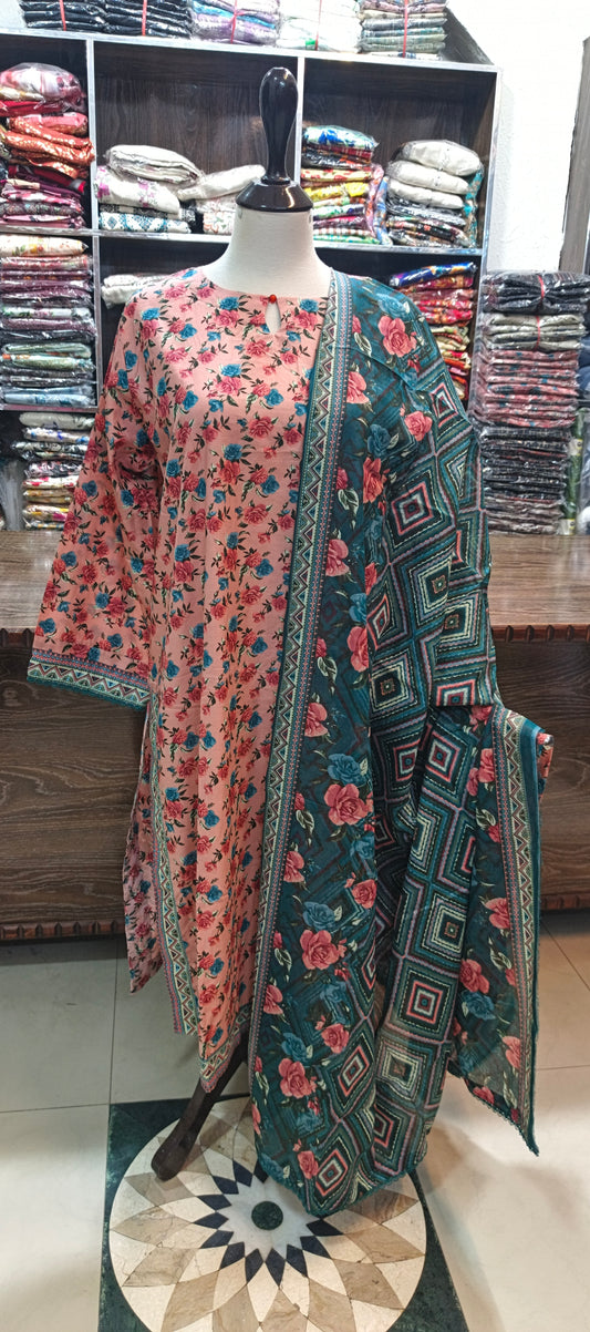 Bin saeed lawn stiched shirt trouser 3 pc