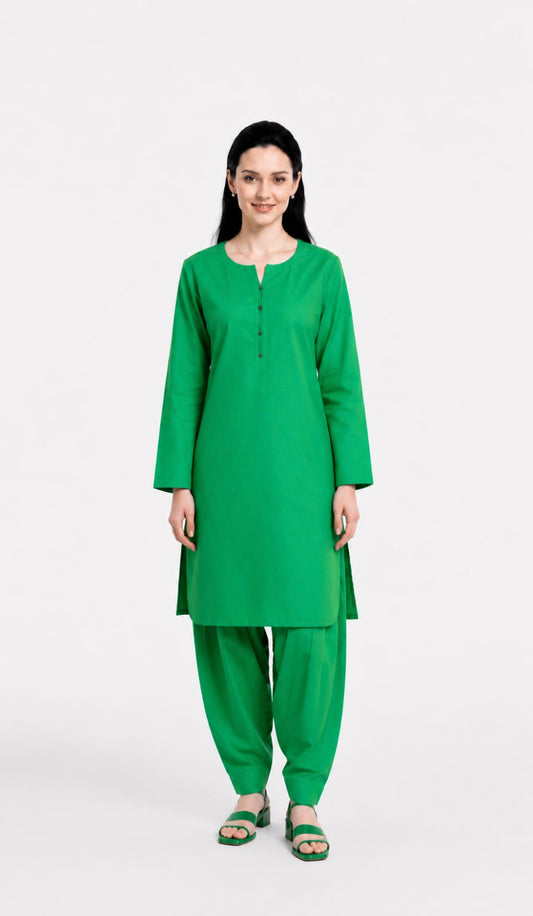 Solid pure lawn stiched shalwar kameez 2 pc emerld grn