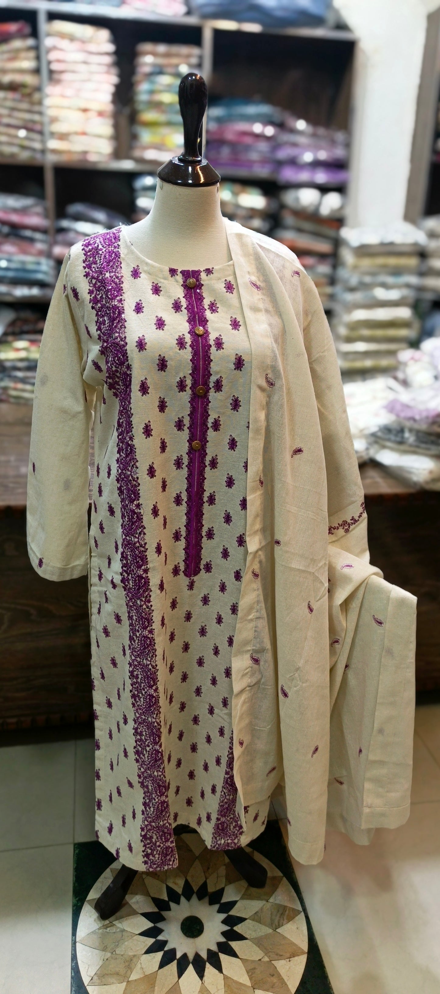 Karandi khaddar embroidered stiched 3 pc