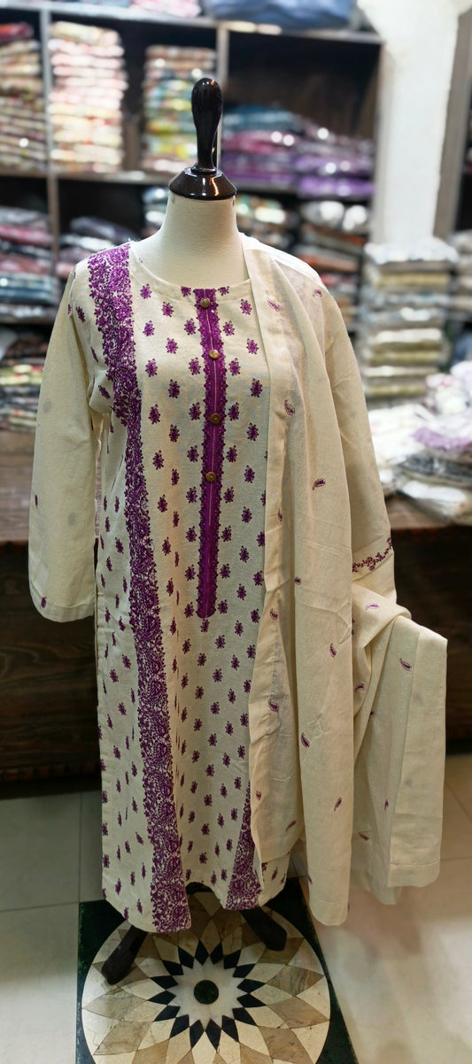 Karandi khaddar embroidered stiched 3 pc