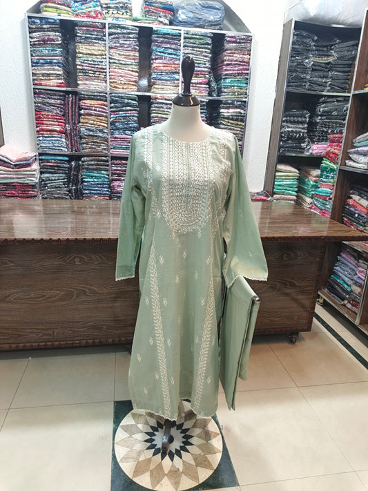 lawm embroidered stiched long shirt trouser 2 pc borapl