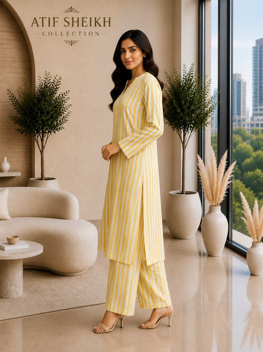 Linen stiched shirt trouser 2pc yelstrp