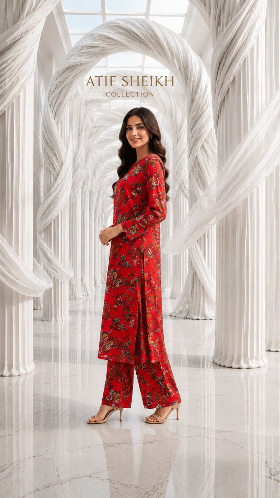 Linen stiched shalwar kameez 2 pc red