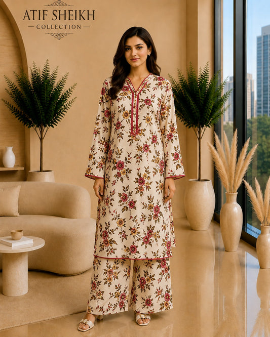 Linen stiched shalwar kameez 2pc wtred