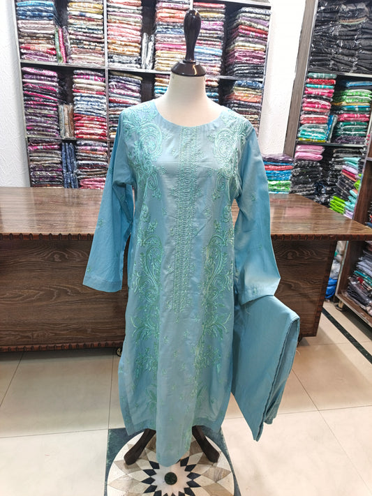 Breeze embroidered lawn stiched long shirt trouser 2 pc frzs