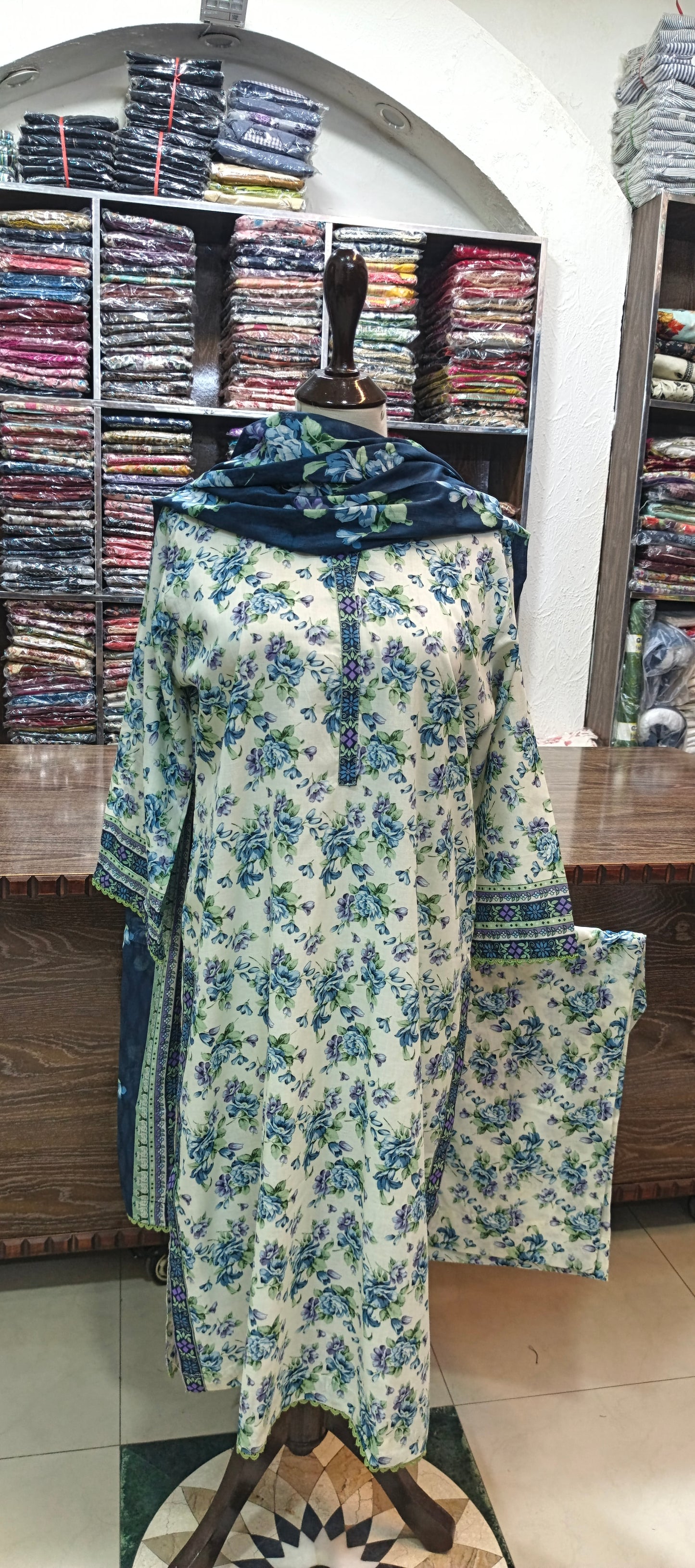 Bin saeed lawn long stiched shirt trouser 3 pc