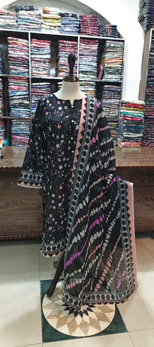 Safina premium lawn stiched shalwar kameez 3pc blkpink