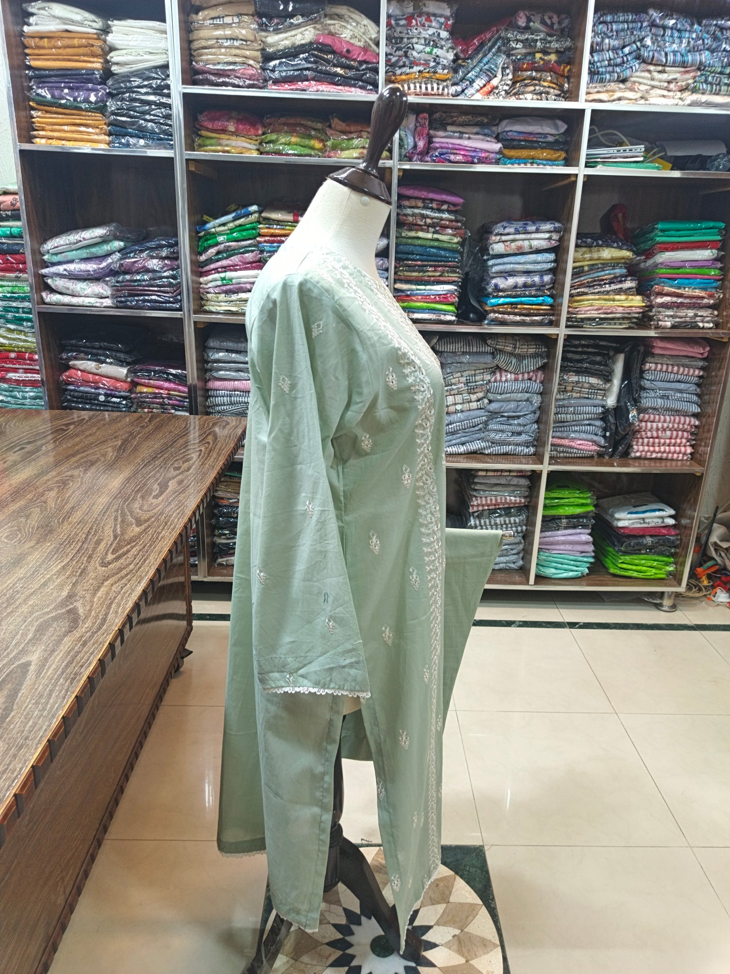 lawm embroidered stiched long shirt trouser 2 pc borapl