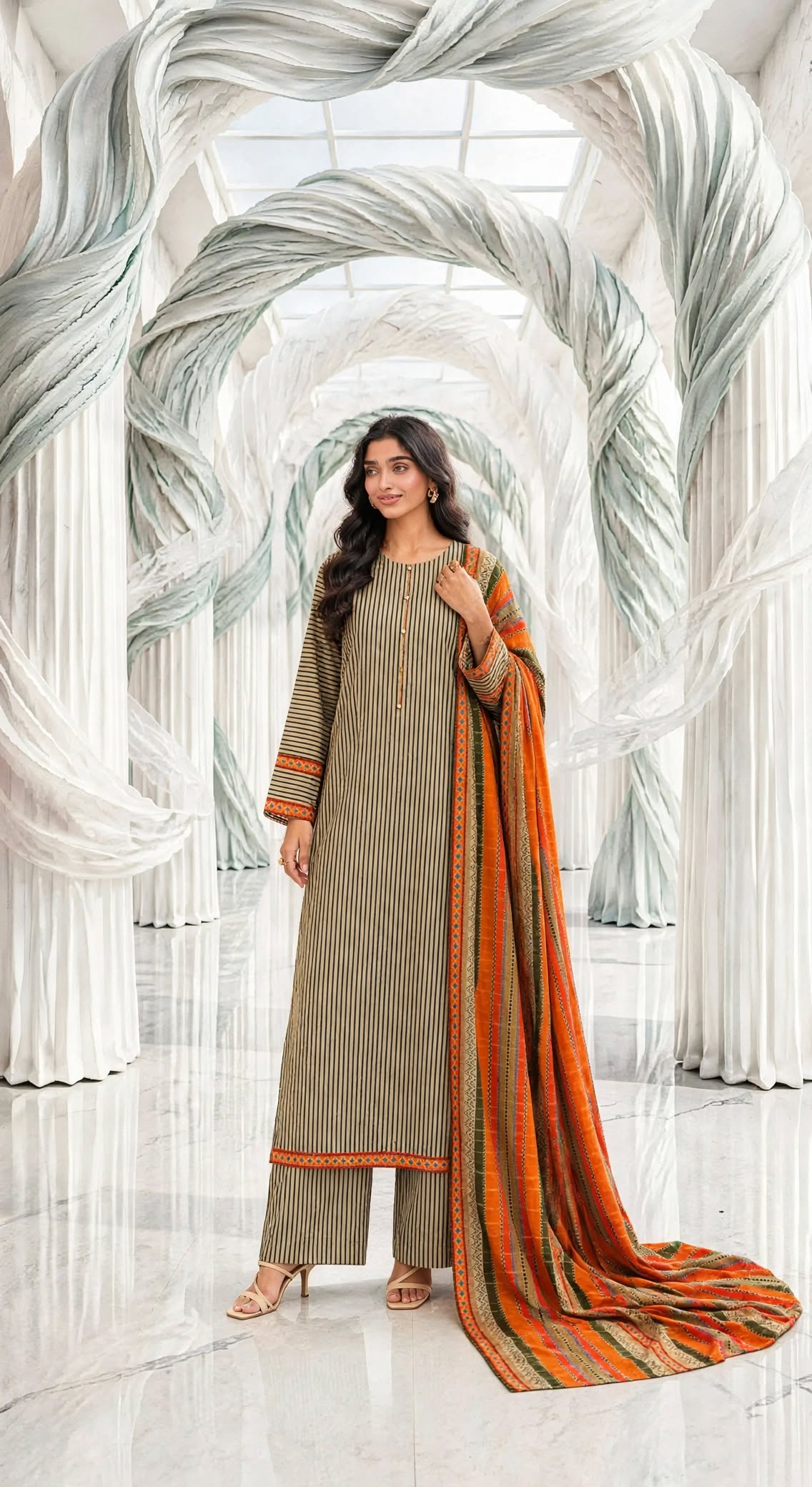 Binsaeed khaddar stiched long shirt trouser 3pc beijorg