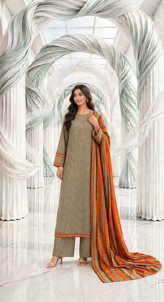 Binsaeed khaddar stiched long shirt trouser 3pc beijorg
