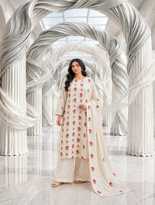 Khaddar embroidered stiched long shirt trouser 3pc F2