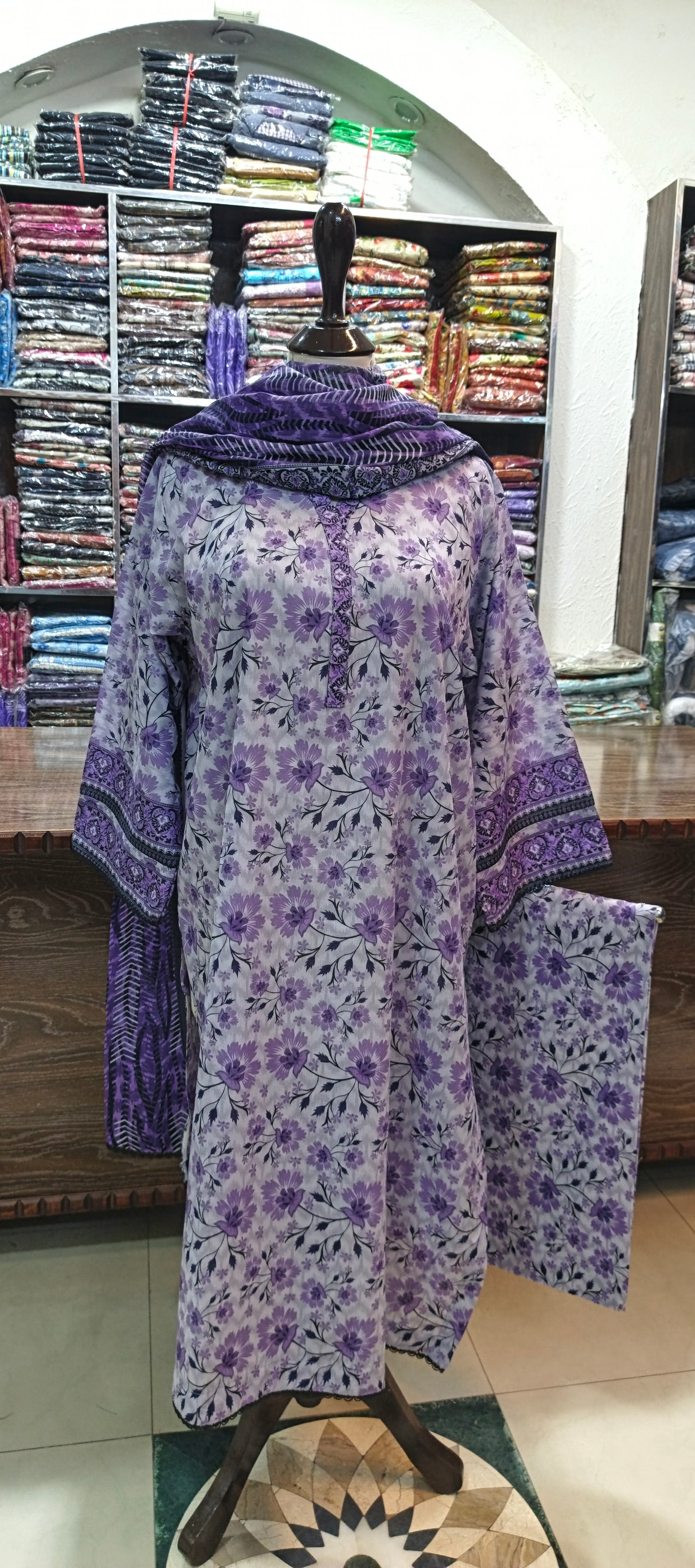 Bin saeed lawn stiched shirt trouser 3 pc