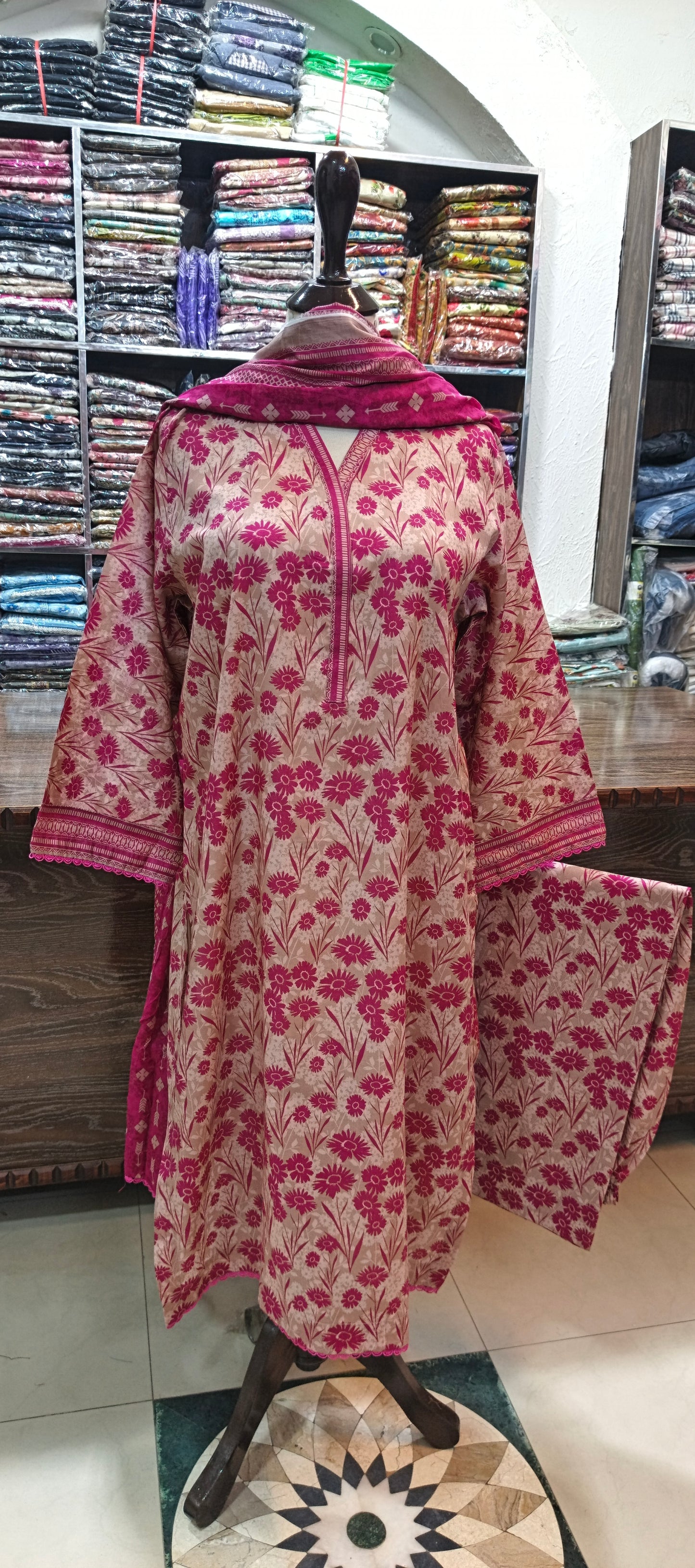 Bin saeed lawn stiched shirt trouser 3 pc