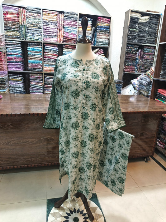Binsaeed premium lawn stiched long shirt trouser 2 pc pstgren