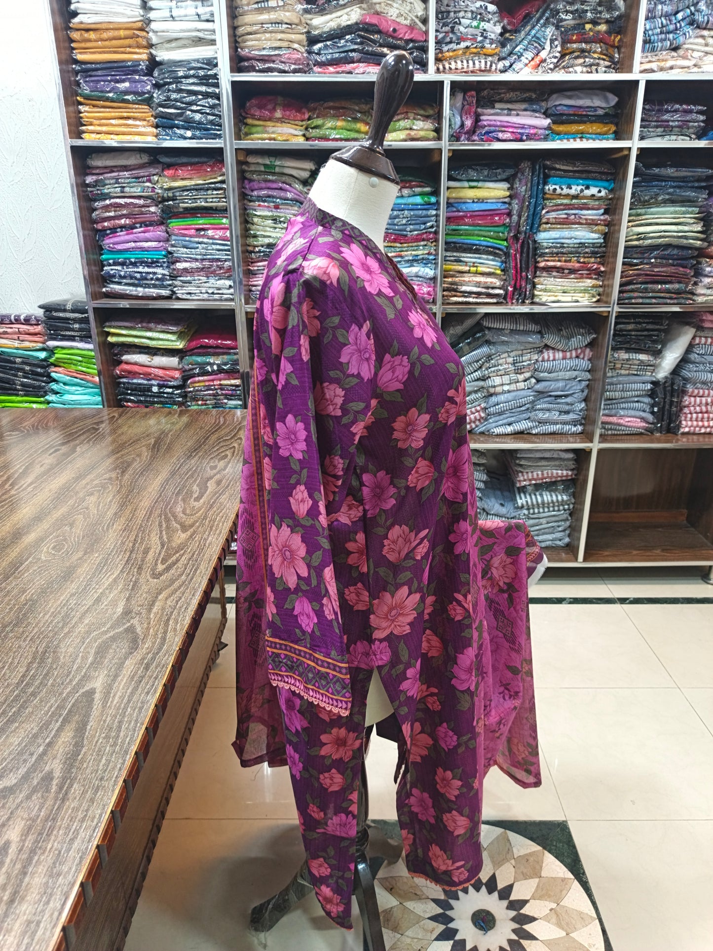 Safina premium lawn stiched shalwar kameez 3pc prplpnk
