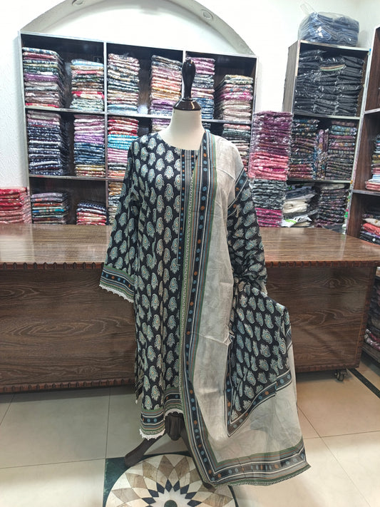 Binsaeed premium lawn stiched shalwar kameez 3pc blkkry