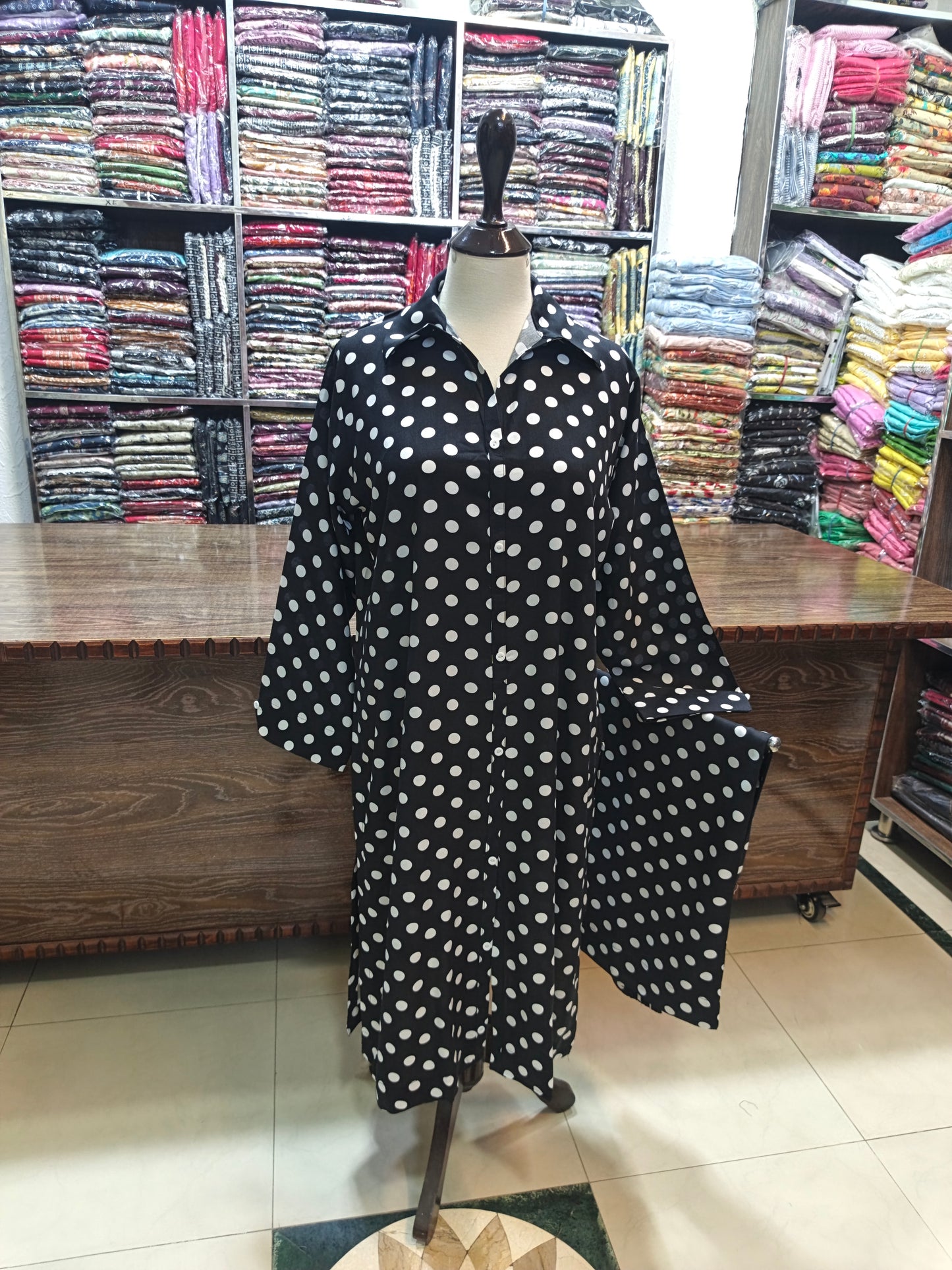 Linen stiched shirt trouser stiched 2 pc blkpolka