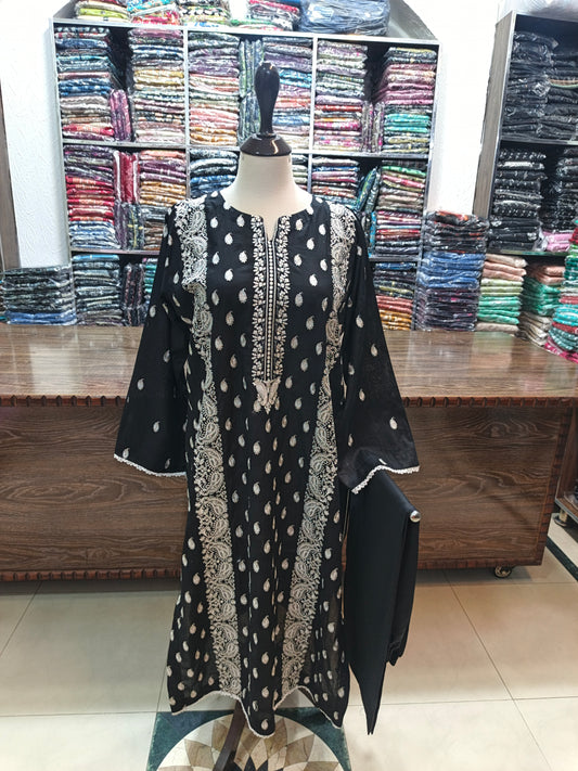 Breeze embroidered lawn stiched long shirt trouser 2pc  binblk