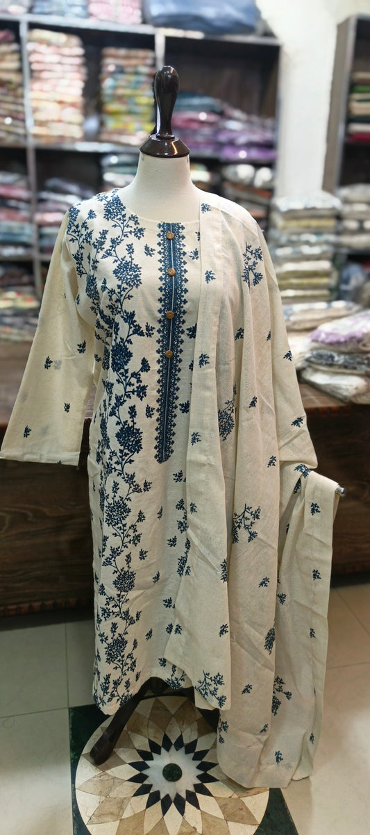 Karandi khaddar embroidered stiched 3 pc FR