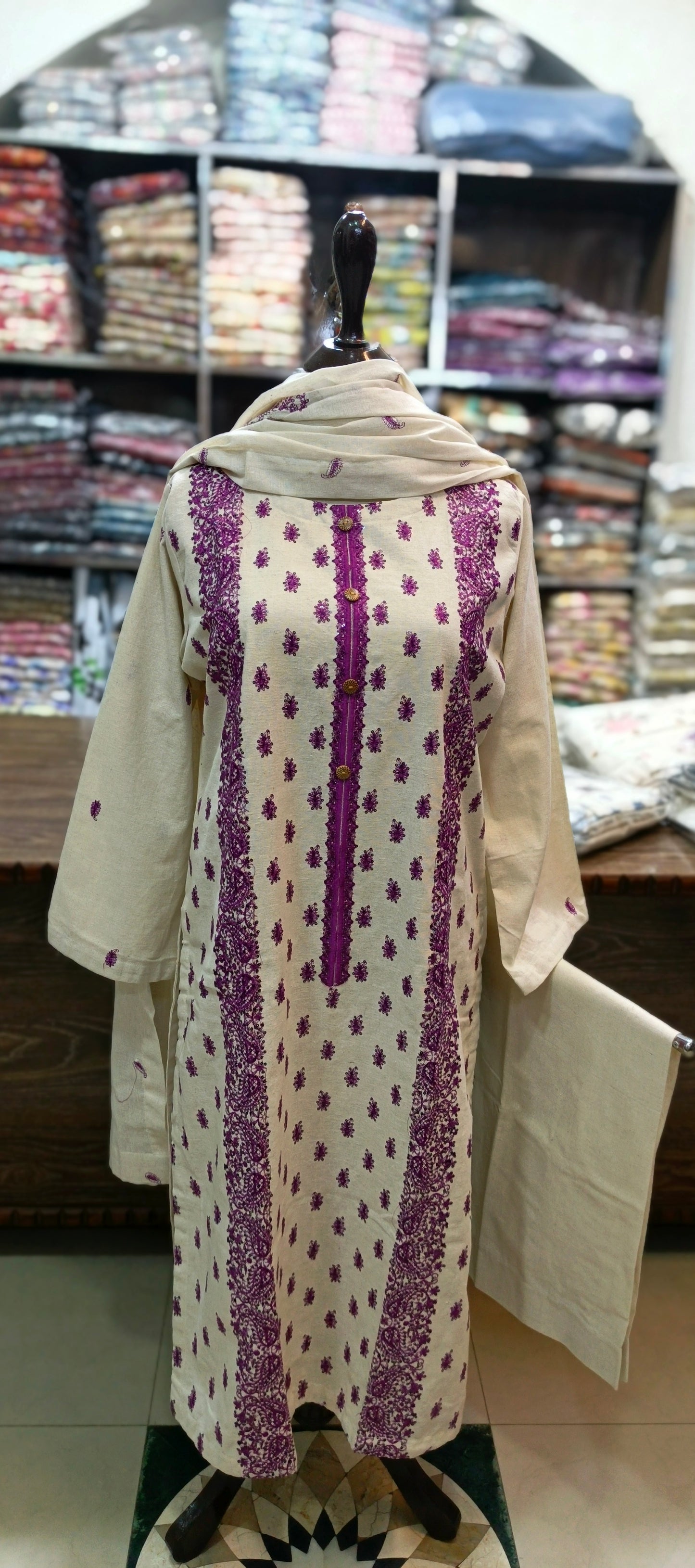 Karandi khaddar embroidered stiched 3 pc