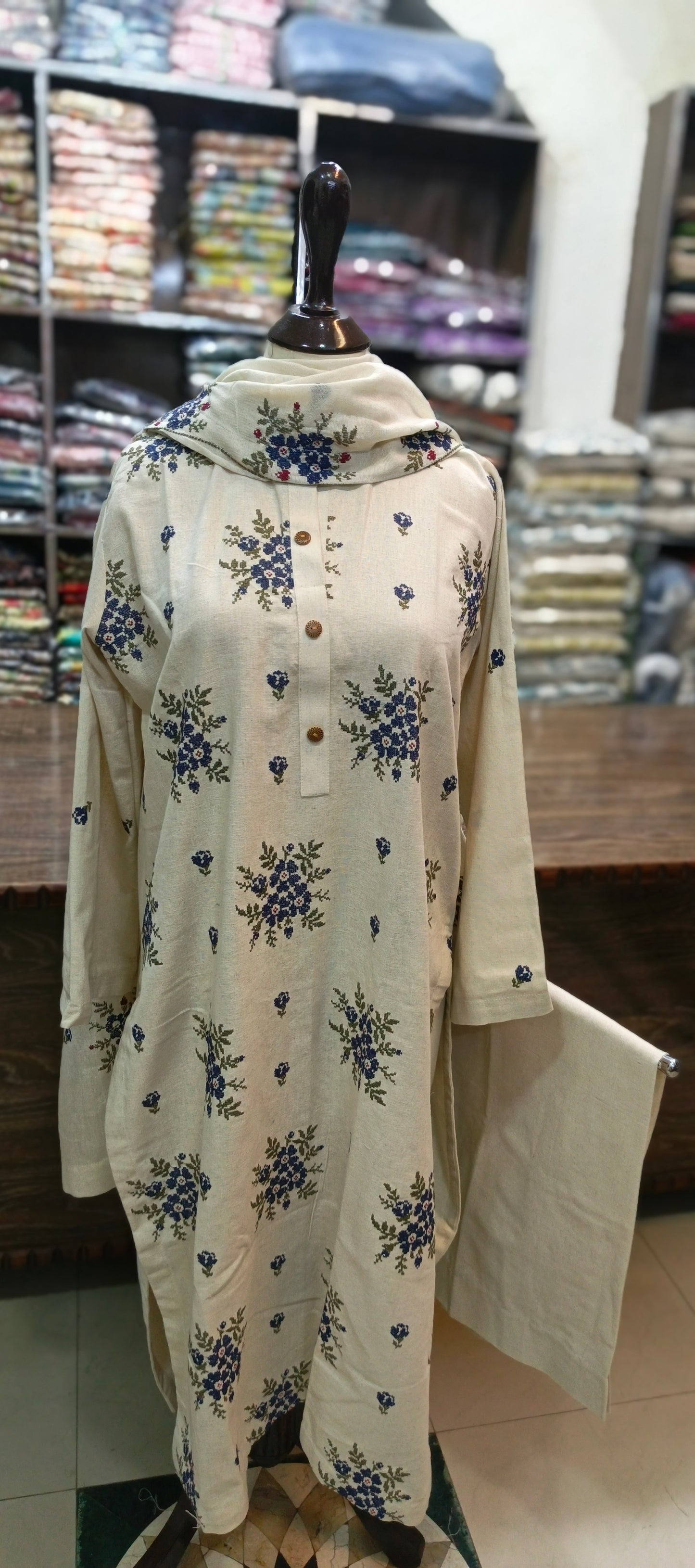 Karandi khaddar embroidered stiched 3 pc