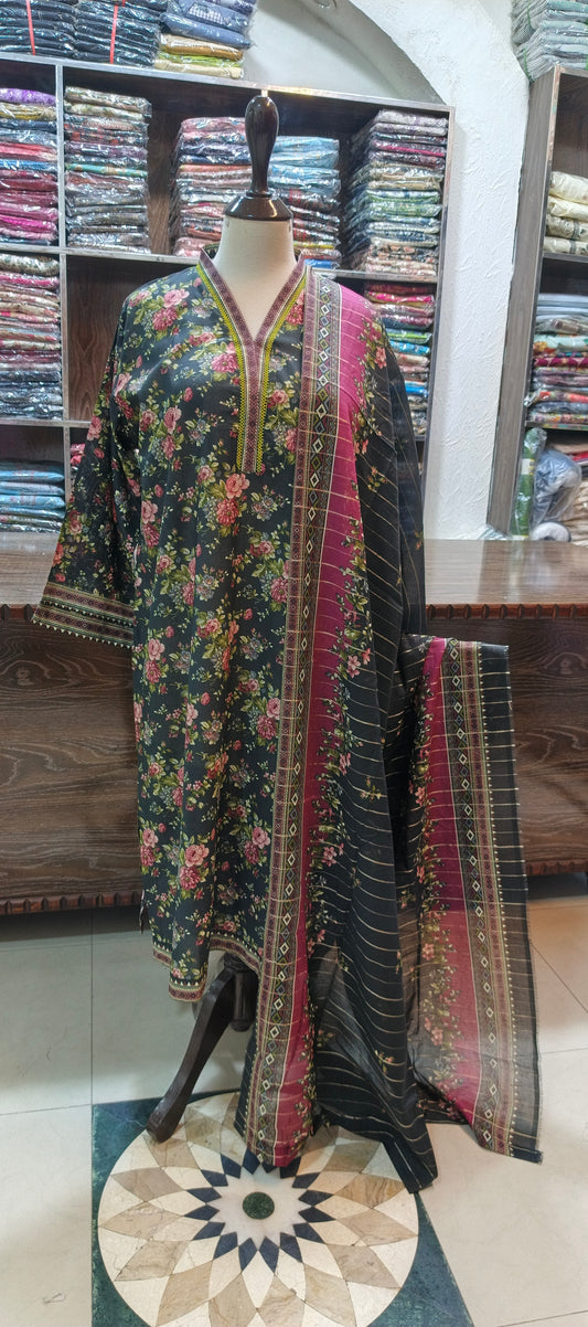 Bin saeed premium lawn stiched long shirt trouser stiched 3 pc