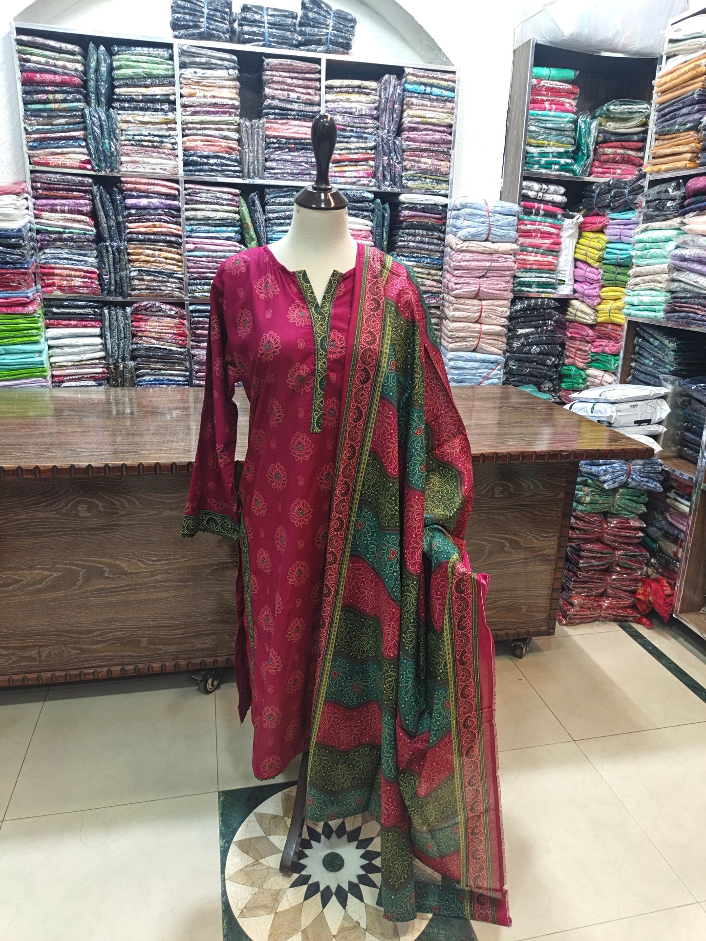 Binsaeed premium lawn stiched trouser shirt 3pc shgrn