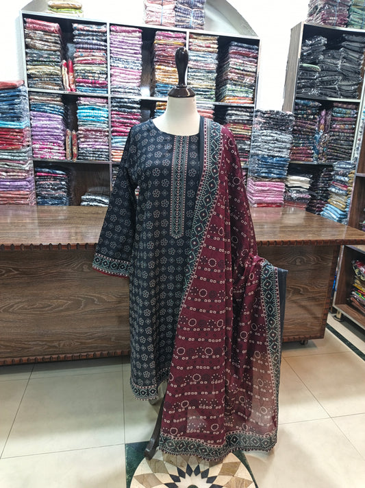 Binsaeed premium lawn shalwar kameez stiched 3pc blkchun